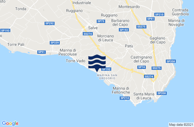 Mapa da tábua de marés em Morciano di Leuca, Italy
