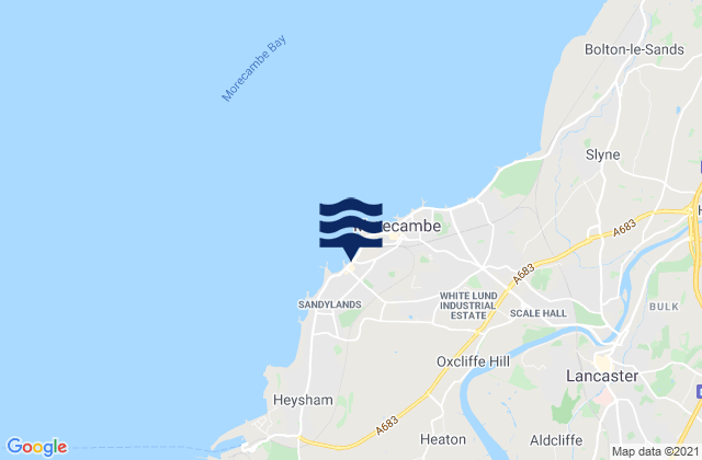 Mapa da tábua de marés em Morecambe Bay, United Kingdom