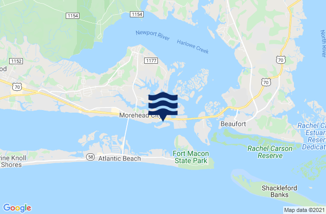 Mapa da tábua de marés em Morehead City Harbor, United States