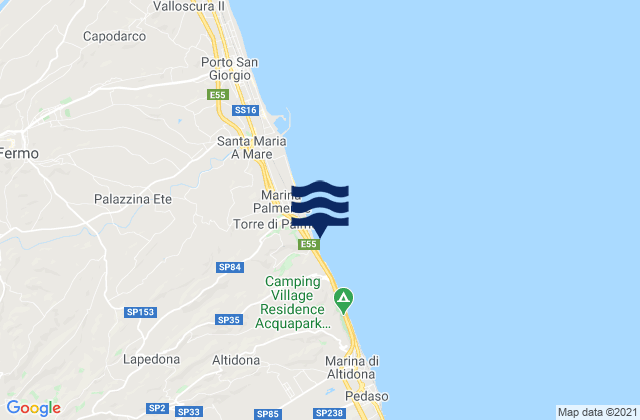 Mapa da tábua de marés em Moresco, Italy