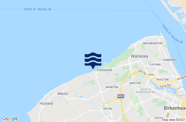 Mapa da tábua de marés em Moreton Beach, United Kingdom