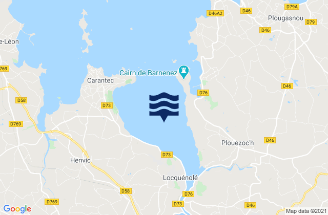 Mapa da tábua de marés em Morlaix River Entrance, France