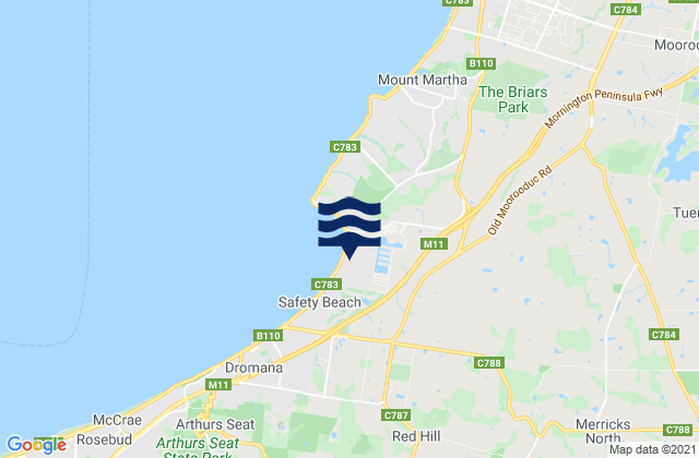 Mapa da tábua de marés em Mornington Peninsula, Australia