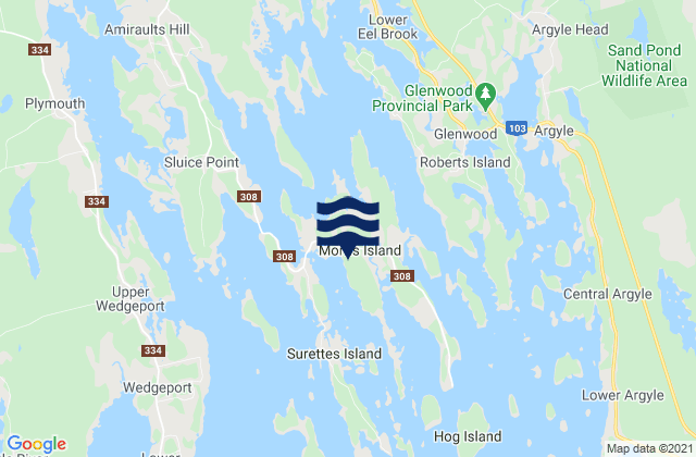 Mapa da tábua de marés em Morris Island, Canada
