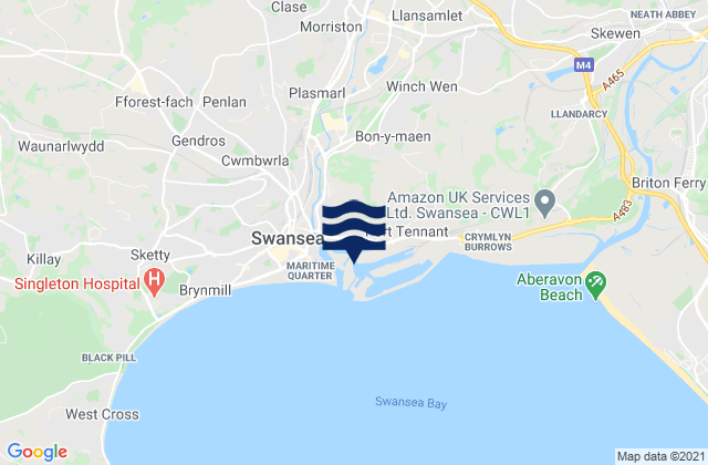 Mapa da tábua de marés em Morriston, United Kingdom