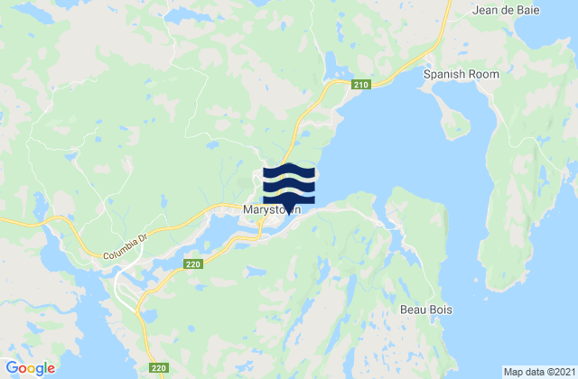 Mapa da tábua de marés em Mortier Bay, Canada