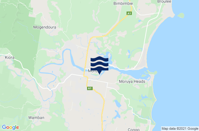 Mapa da tábua de marés em Moruya, Australia