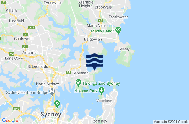 Mapa da tábua de marés em Mosman, Australia