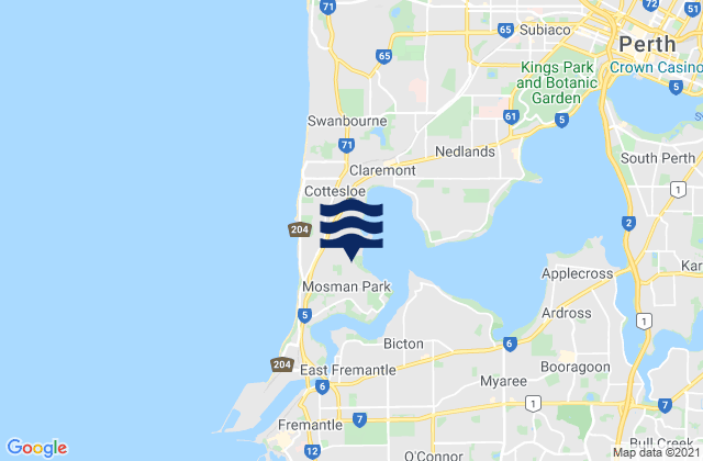 Mapa da tábua de marés em Mosman Park, Australia