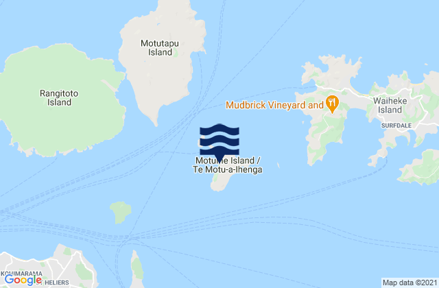 Mapa da tábua de marés em Motuihe Island, New Zealand