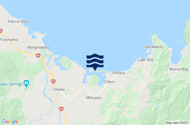 Mapa da tábua de marés em Motupipi Inlet, New Zealand