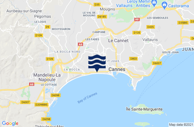 Mapa da tábua de marés em Mougins, France