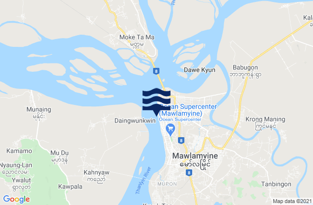 Mapa da tábua de marés em Moulmein Moulmein River, Myanmar