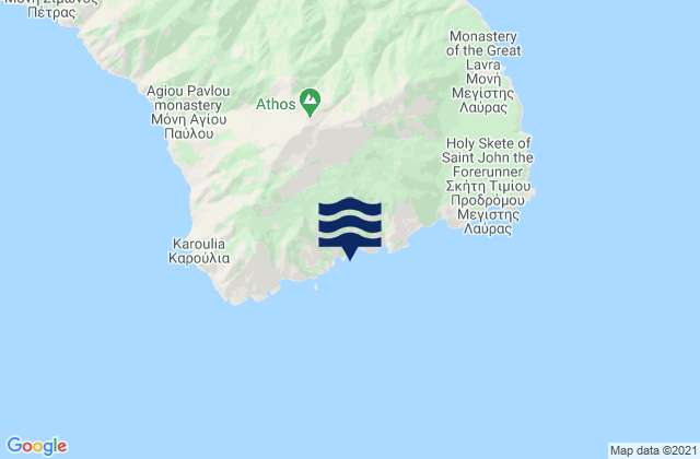Mapa da tábua de marés em Mount Athos, Greece