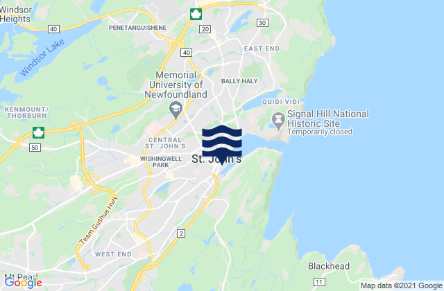 Mapa da tábua de marés em Mount Pearl, Canada