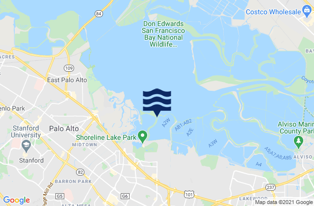 Mapa da tábua de marés em Mountain View, United States