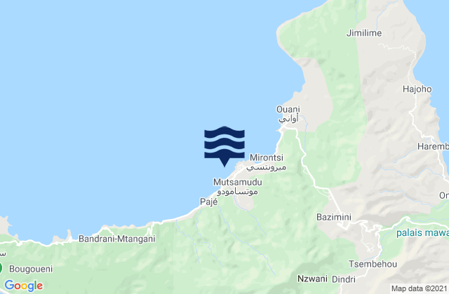 Mapa da tábua de marés em Moutsamoudou, Comoros