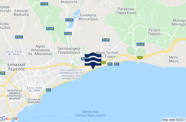 Mapa da tábua de marés em Mouttagiáka, Cyprus