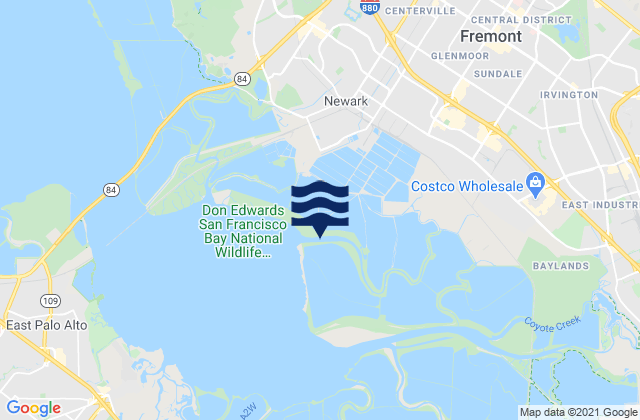 Mapa da tábua de marés em Mowry Slough, United States