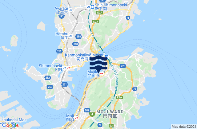 Mapa da tábua de marés em Mozi, Japan