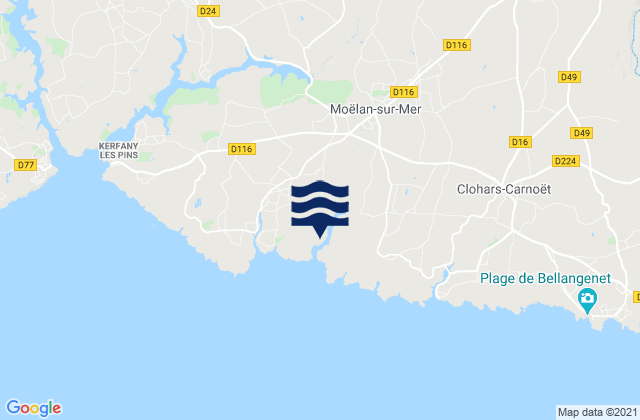 Mapa da tábua de marés em Moëlan-sur-Mer, France