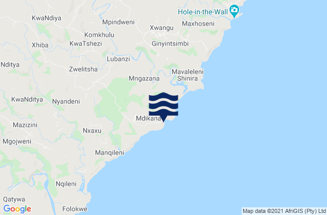 Mapa da tábua de marés em Mpame, South Africa