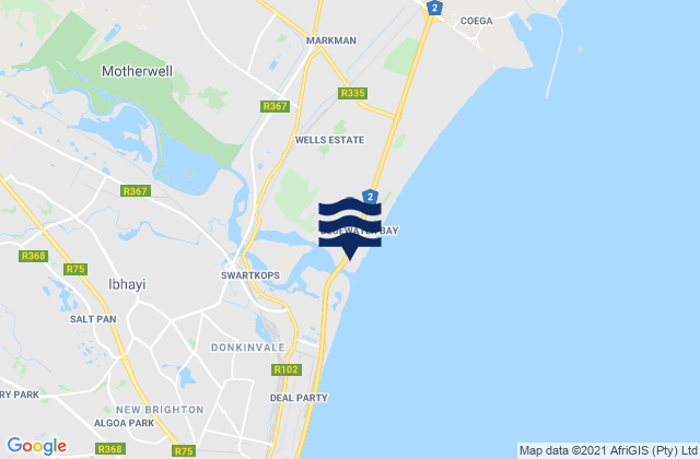 Mapa da tábua de marés em Mpande Bay, South Africa