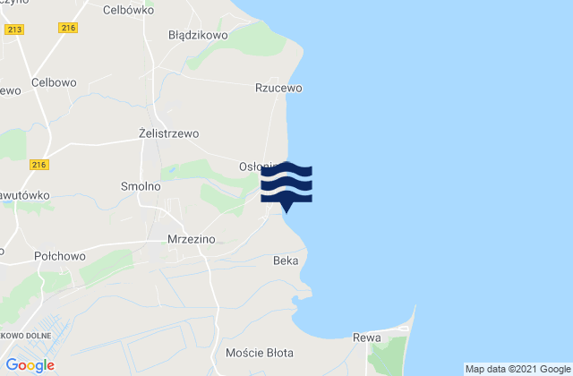 Mapa da tábua de marés em Mrzezino, Poland