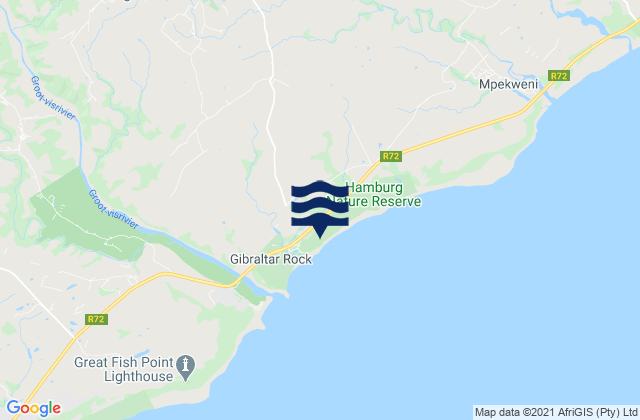 Mapa da tábua de marés em Mtati, South Africa