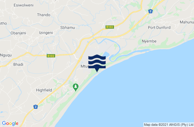 Mapa da tábua de marés em Mtunzini, South Africa