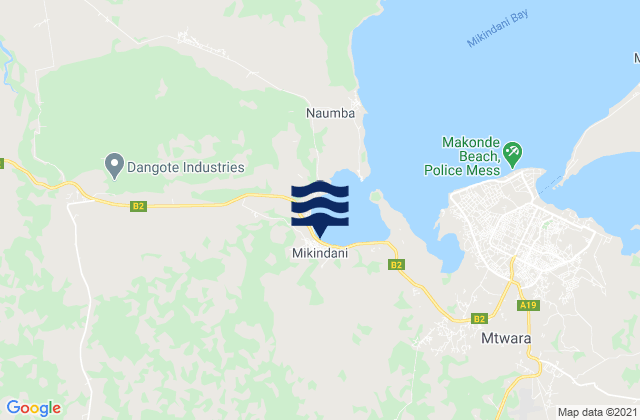 Mapa da tábua de marés em Mtwara, Tanzania