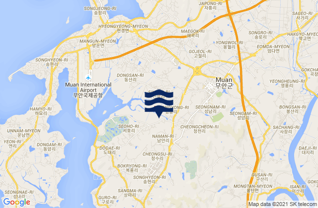 Mapa da tábua de marés em Muan-gun, South Korea