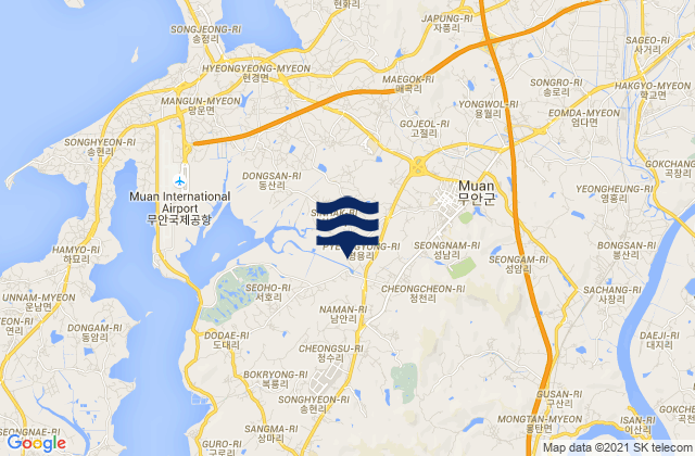 Mapa da tábua de marés em Muan, South Korea