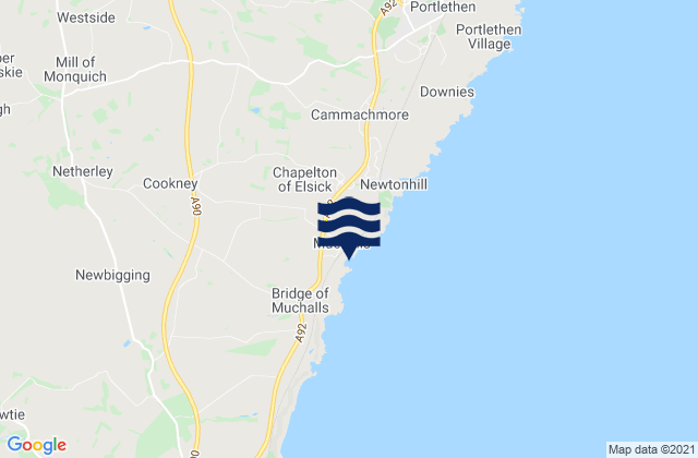 Mapa da tábua de marés em Muchalls Beach, United Kingdom