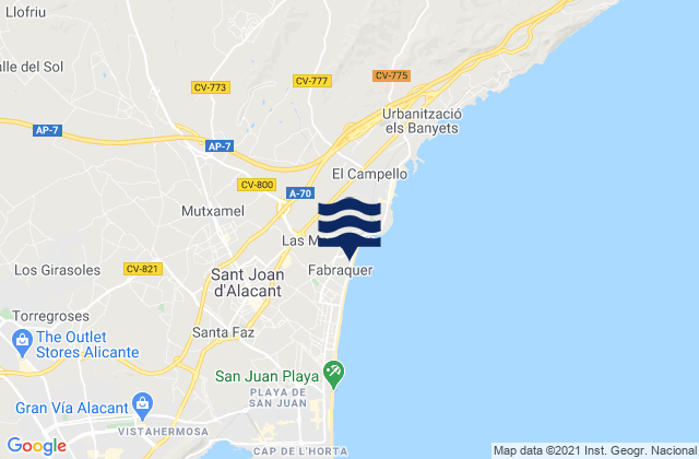 Mapa da tábua de marés em Muchamiel, Spain