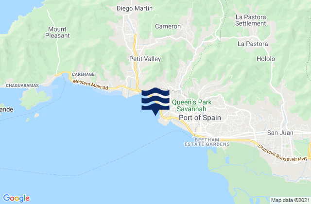 Mapa da tábua de marés em Mucurapo, Trinidad and Tobago