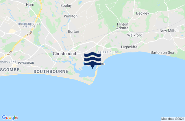 Mapa da tábua de marés em Mudeford, United Kingdom