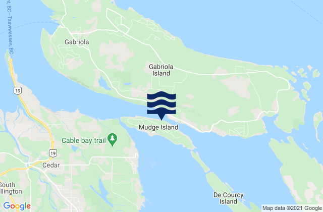 Mapa da tábua de marés em Mudge Island, Canada