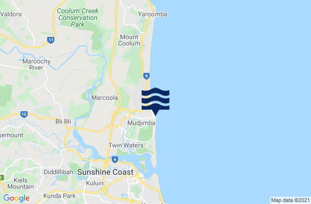Mapa da tábua de marés em Mudjimba Beach, Australia