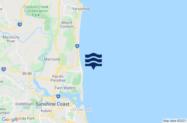 Mapa da tábua de marés em Mudjimba Island, Australia