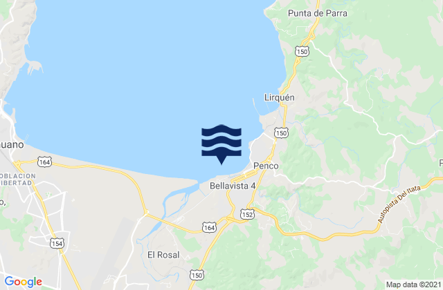 Mapa da tábua de marés em Muelle Mecanizado Penco, Chile