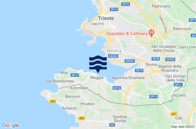 Mapa da tábua de marés em Muggia, Italy