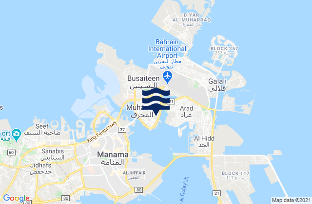 Mapa da tábua de marés em Muharraq Governorate, Bahrain