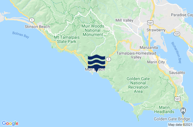 Mapa da tábua de marés em Muir Beach, United States
