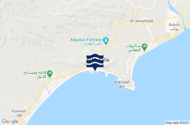 Mapa da tábua de marés em Mukalla, Yemen