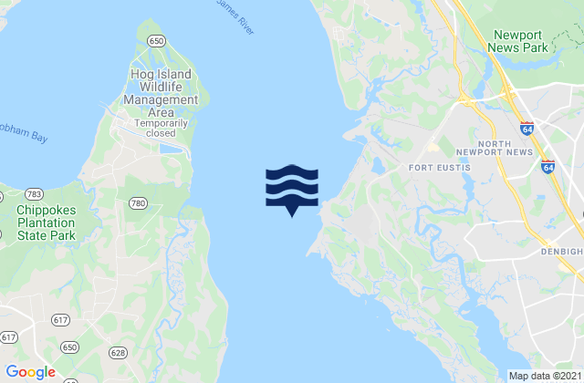 Mapa da tábua de marés em Mulberry Point Fort Eustis, United States