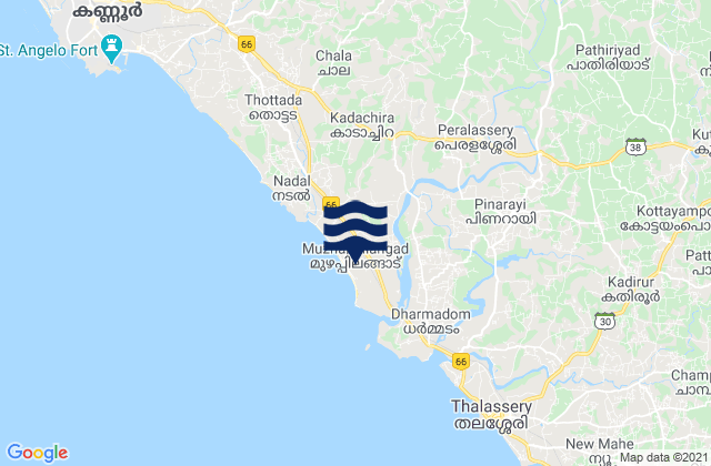 Mapa da tábua de marés em Muluppilagadu, India