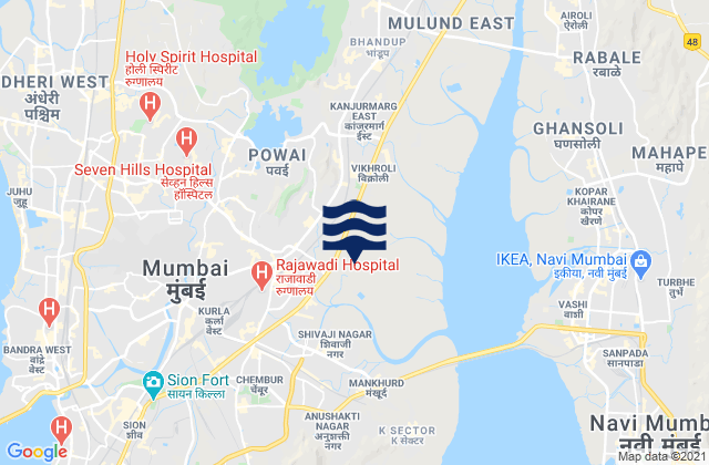 Mapa da tábua de marés em Mumbai, India