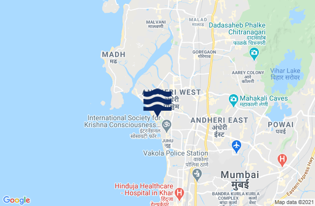 Mapa da tábua de marés em Mumbai Suburban, India