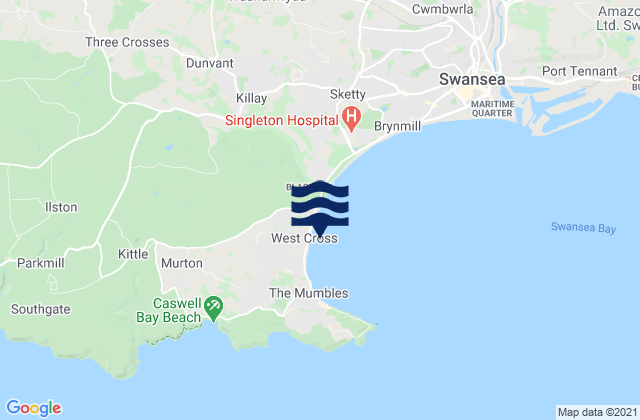 Mapa da tábua de marés em Mumbles, United Kingdom
